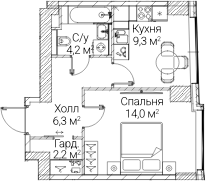 1-комн., 35.95 м², 6/60 этаж, ЖК «СЕЗАР БУДУЩЕЕ»