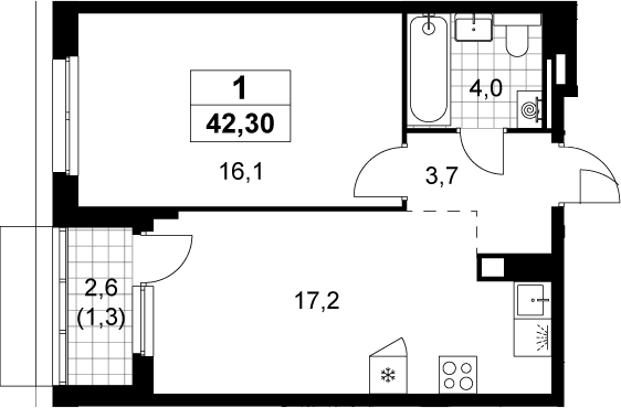 2-комн., 41 м², 5/15 этаж, ЖК «Деснаречье»