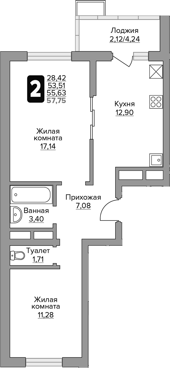 2-комн. Гранель Алексеевская роща