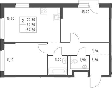 3-комн., 54.2 м², 15/20 этаж, ЖК «Химки Парк»