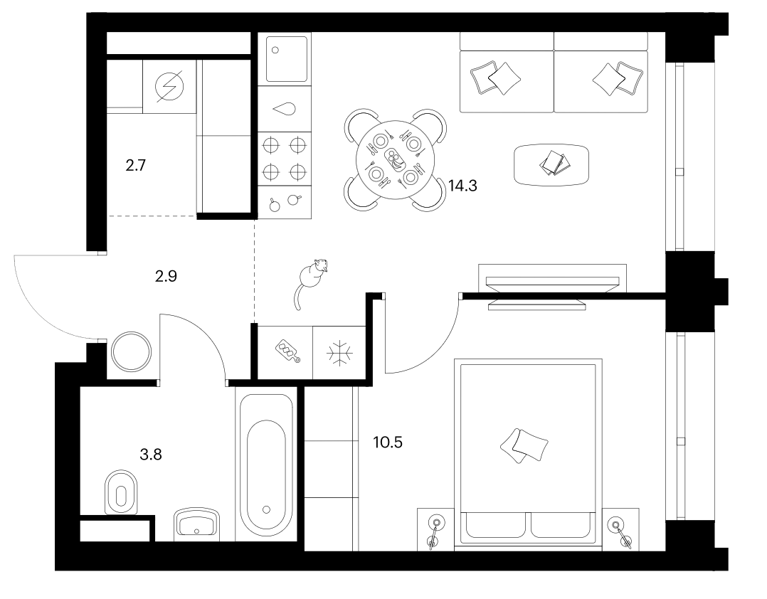 1-комн., 34.2 м², 24/30 этаж, ЖК «Строгино 360»