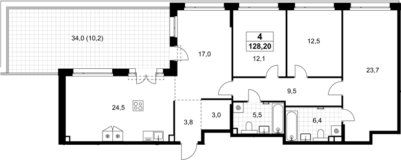4+ комнаты, 118 м², 8/8 этаж, ЖК «Хольм»