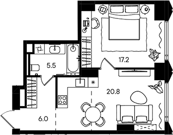 2-комн., 49.5 м², 20/50 этаж, ЖК «СТОУН Блик»