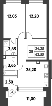 2-комн., 59.25 м², 1/16 этаж, ЖК «Смарт Гарден»