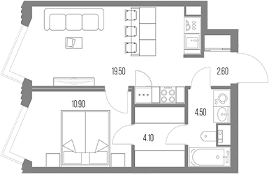 1-комн., 41.6 м², 22/54 этаж, ЖК «Северный Порт»