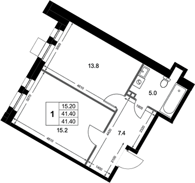 1-комн., 41.4 м², 2/3 этаж, ЖК «Кореневский Форт 2.3»