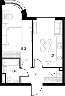 1-комн., 41.2 м², 35/43 этаж, ЖК «Адмирал»