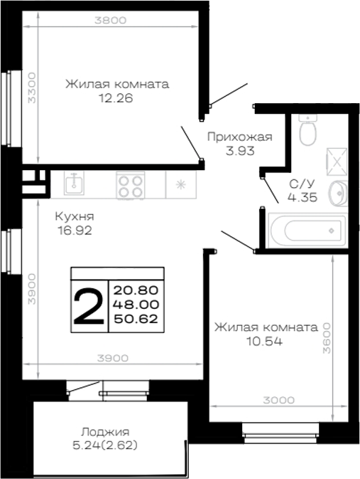 2-комн. квартира, 48 м² в ЖК Усадьба Гостагаевская — фото 2