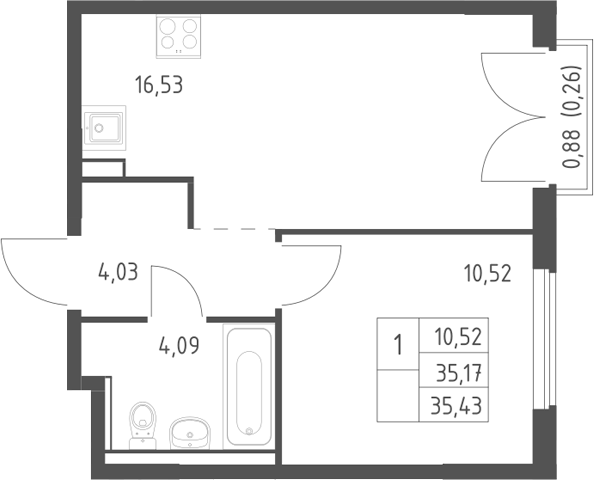 2-комн., 35.17 м², 10/12 этаж, ЖК «Егорово парк»