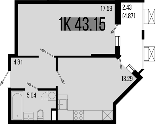 1-комн. квартира, 40.72 м² в ЖК Цветной бульвар — фото 2