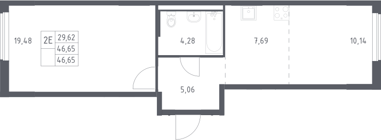 2-комн., 46.65 м², 3/17 этаж, ЖК «Мытищи Парк»