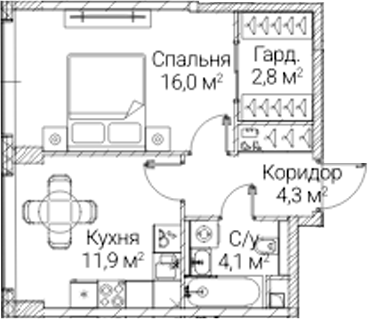 1-комн., 39.1 м², 23/41 этаж, ЖК «СЕЗАР БУДУЩЕЕ»