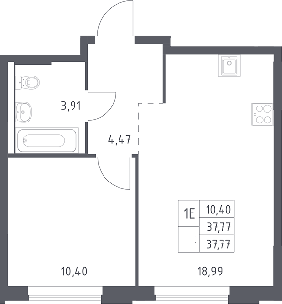 2-комн., 37.77 м², 9/12 этаж, ЖК «Рублевский квартал»
