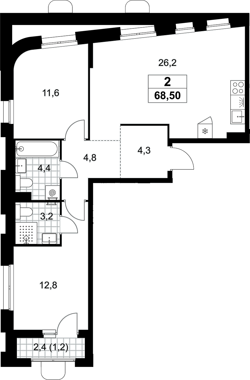 3-комн., 67.3 м², 7/10 этаж, ЖК «Прокшино»