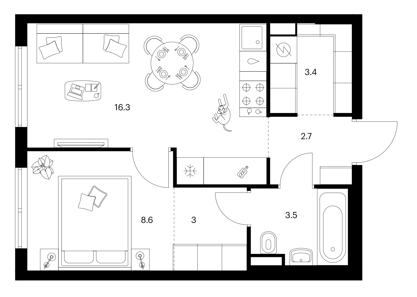 1-комн., 37.5 м², 24/25 этаж, ЖК «Ярославский»