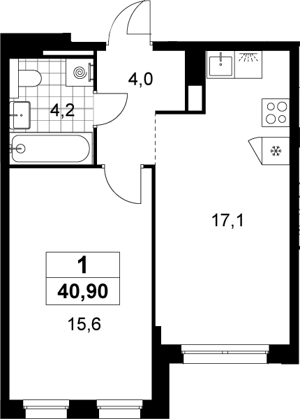 2-комн., 40.9 м², 3/12 этаж, ЖК «Деснаречье»