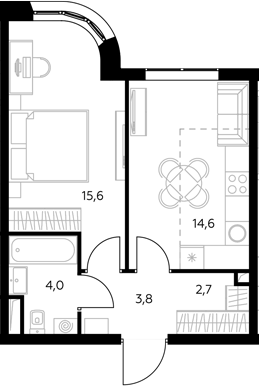 1-комн., 41.6 м², 33/43 этаж, ЖК «Адмирал»