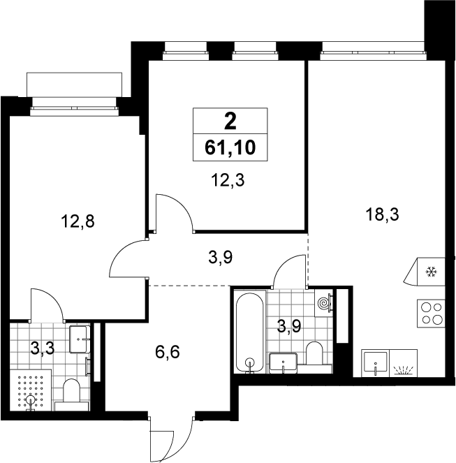 3-комн., 61.1 м², 7/22 этаж, ЖК «Деснаречье»