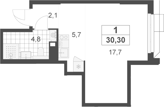 Студия, 30.3 м², 4/22 этаж, ЖК «Скандинавия»