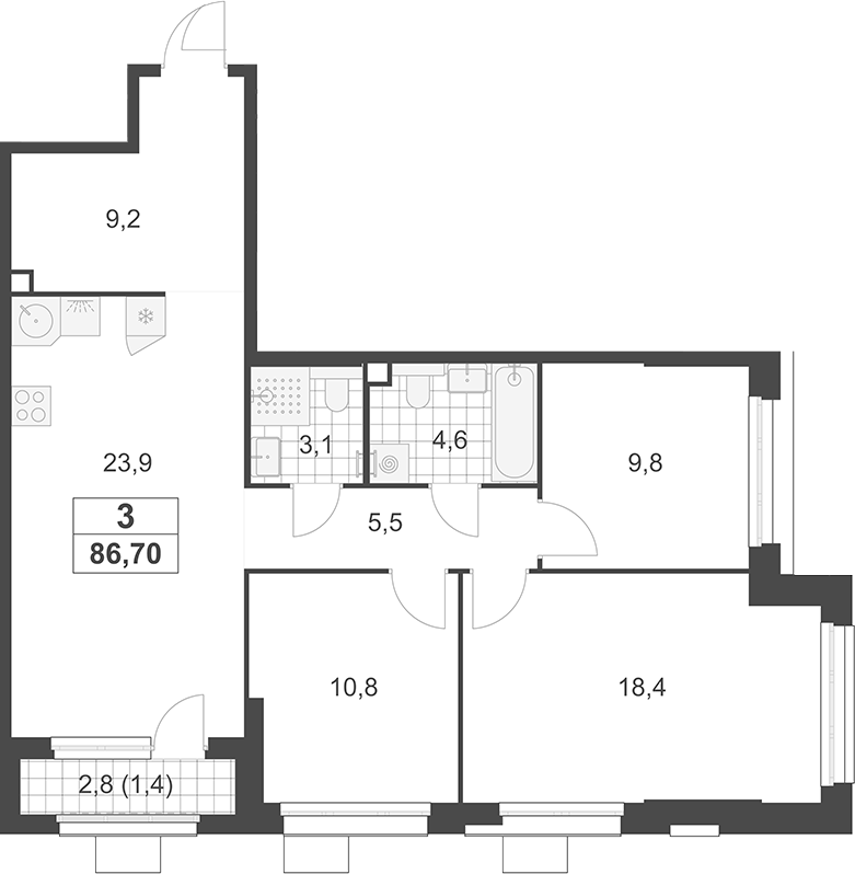 4+ комнаты, 85.3 м², 2/19 этаж, ЖК «Южные сады»