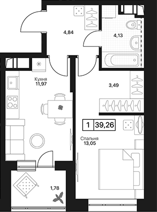1-комн., 37.48 м², 5/17 этаж, ЖК «Пушкино Град»