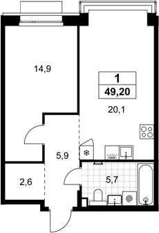 2-комн., 49.2 м², 4/8 этаж, ЖК «Хольм»