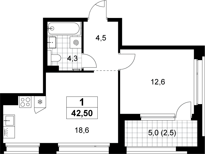 2-комн., 40 м², 6/8 этаж, ЖК «Хольм»