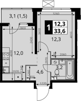 1-комн., 32.1 м², 6/24 этаж, ЖК «1-й Южный»
