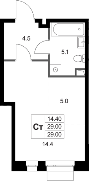 Студия, 29 м², 1/3 этаж, ЖК «Кореневский Форт 2.3»