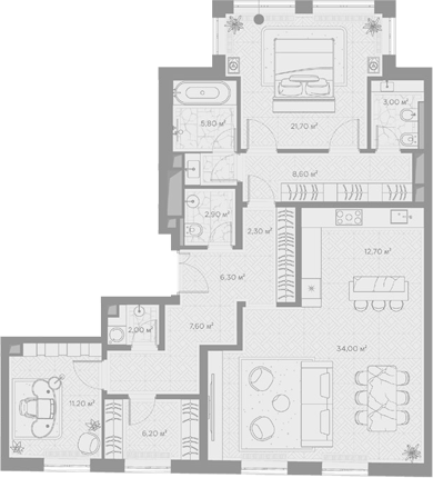 2-комн., 124.3 м², 5/6 этаж, ЖК «Николь»