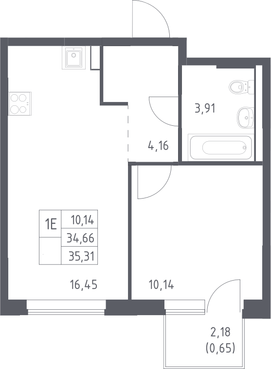 2-комн., 34.66 м², 8/12 этаж, ЖК «Рублевский квартал»