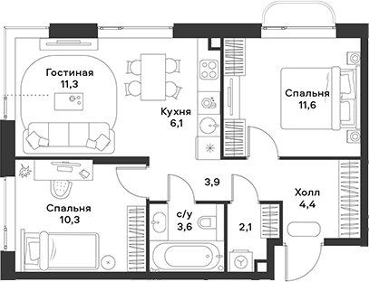 3-комн. АЛИА