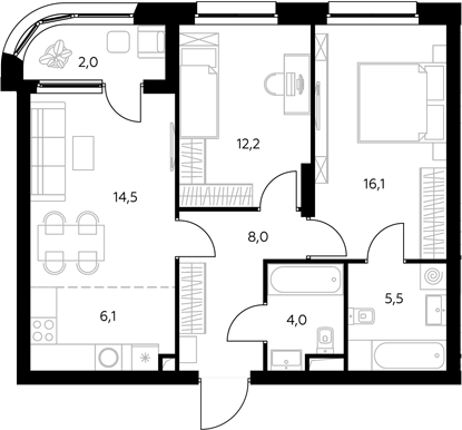 3-комн., 67.5 м², 24/43 этаж, ЖК «Адмирал»