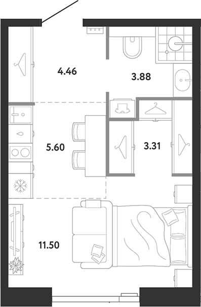 Студия, 28.75 м², 10/12 этаж, ЖК «Ридж»