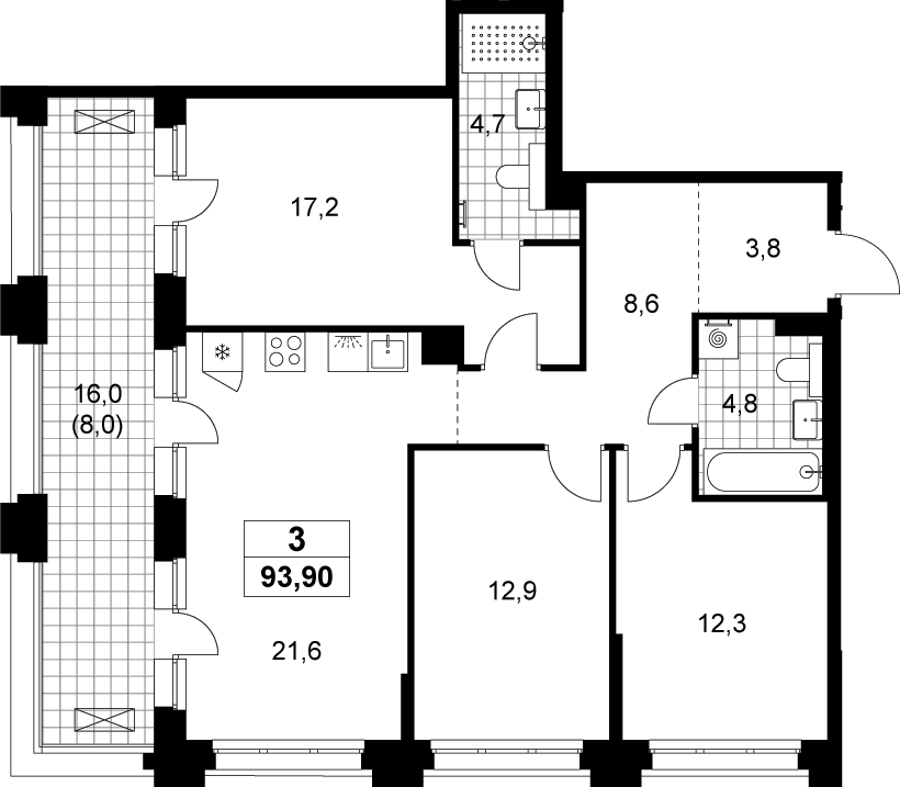 4+ комнаты, 85.9 м², 3/13 этаж, ЖК «Хольм»