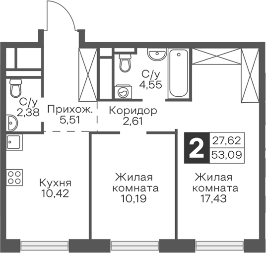 2-комн. Гранель Тринити