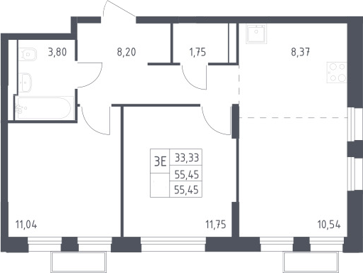 3-комн., 55.45 м², 10/24 этаж, ЖК «Квартал Строгино»