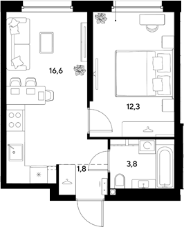 1-комн., 34.5 м², 2/18 этаж, ЖК «Грейд»