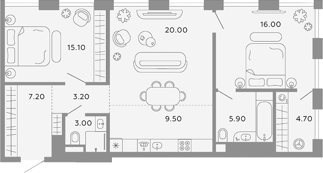 3-комн., 84.6 м², 6/12 этаж, ЖК «Тессинский, V»