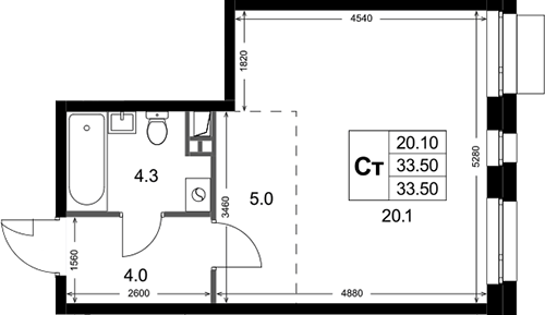 Студия, 33.5 м², 2/3 этаж, ЖК «Кореневский Форт 2.3»