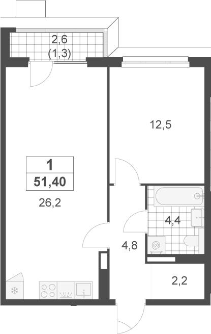 2-комн., 50.1 м², 20/22 этаж, ЖК «Скандинавия»