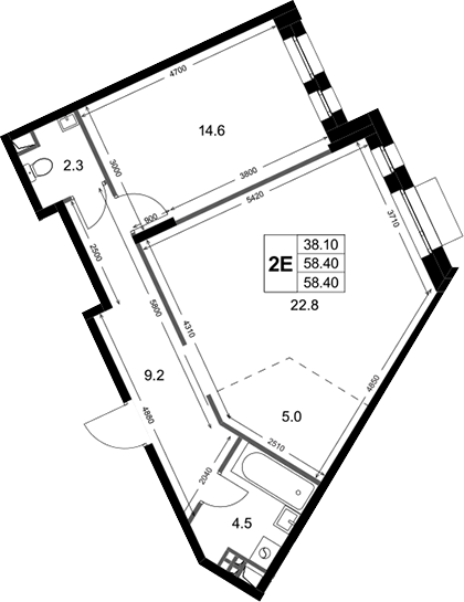 2-комн., 58.4 м², 2/3 этаж, ЖК «Кореневский Форт 2.3»