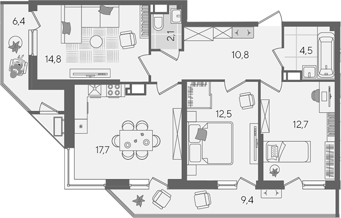4-комн. квартира, 75.1 м² в ЖК Рекорд — фото 2