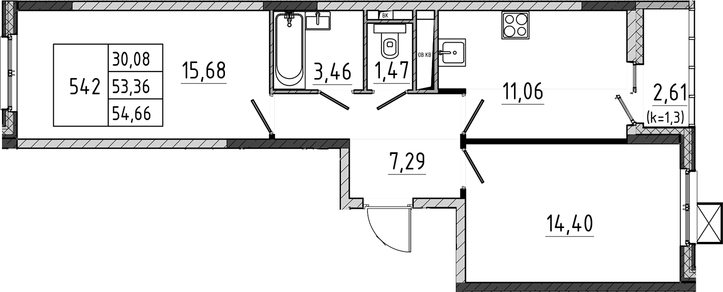 2-комн., 53.36 м², 10/17 этаж, ЖК «Поварово-Молодежный-2»