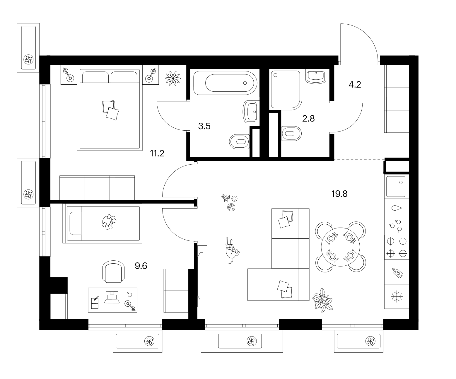 2-комн., 51.1 м², 18/25 этаж, ЖК «Ярославский»