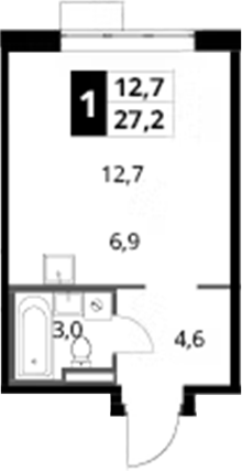 Студия, 27.2 м², 13/24 этаж, ЖК «1-й Донской»