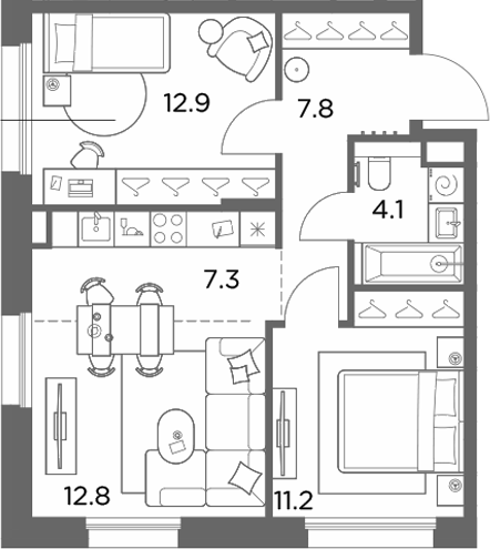 3-комн., 56.1 м², 5/6 этаж, ЖК «Станиславский»