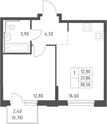 2-комн., 37.8 м², 11/20 этаж, ЖК «Химки Парк»