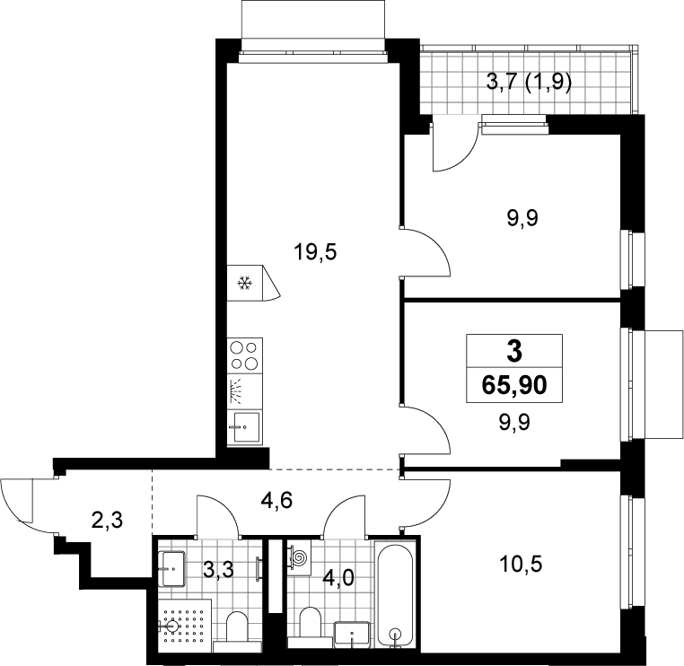 4+ комнаты, 64 м², 12/19 этаж, ЖК «Деснаречье»