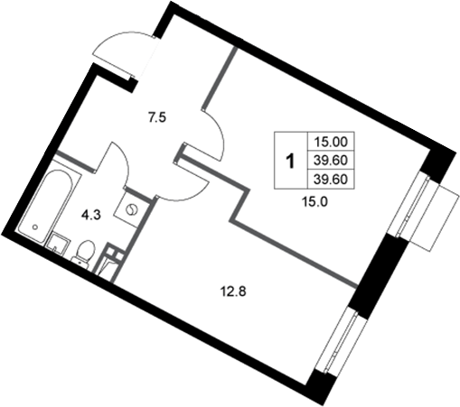 1-комн., 39.6 м², 1/3 этаж, ЖК «Кореневский Форт 2.3»